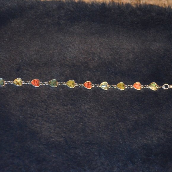 Bracelet Metal Heart Shapes Chained Abalone Sea Shells Multi-Colors Enamel Clasp - Picture 3 of 6